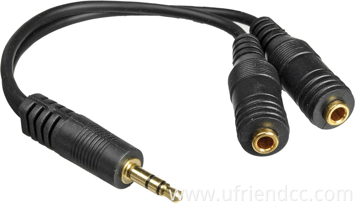 1 Male to 2 Female 3.5mm TRS Stereo Mic Audio AUX Y Splitter Cable